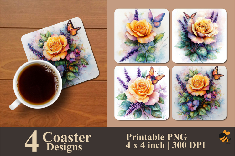 Yellow Rose Coaster Sublimation Design