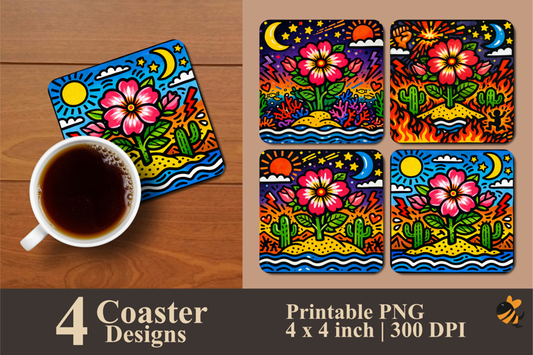 Pop Art Flower Coaster Sublimation Design