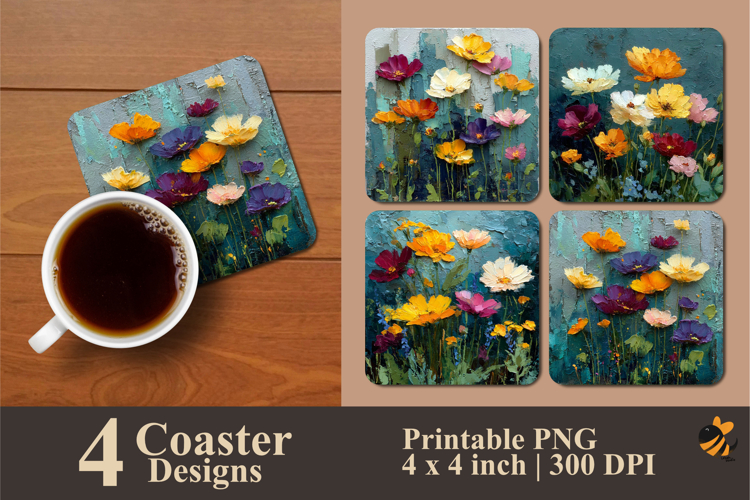 Watercolor Floral Art Coaster Sublimation Design