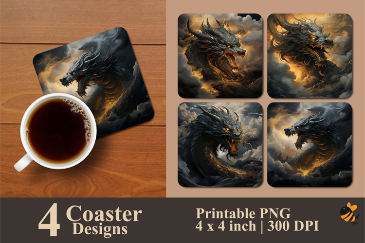 Black Dragon Coaster Sublimation Design