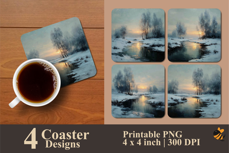 Beautiful Snow Coaster Sublimation Design
