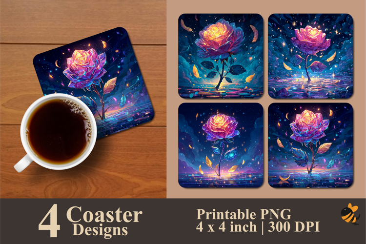 Diamond Rose Coaster Sublimation Design