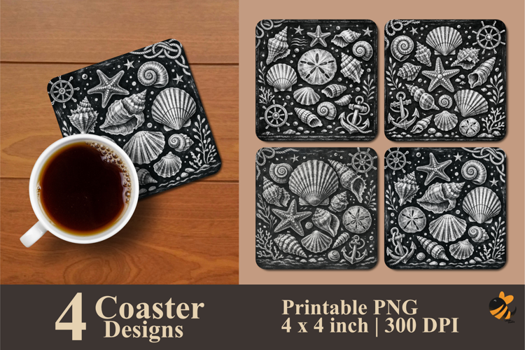 Whispering Shells Coaster Sublimation Design