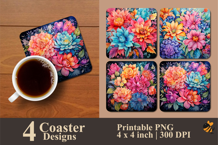 Colorful Floral Pattern Coaster Sublimation Design