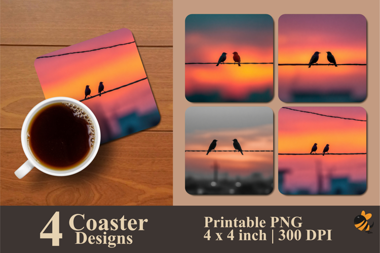Two Birds Fall in Love Coaster Sublimation Design