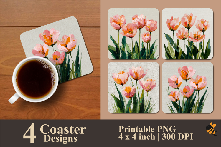 Watercolor Tulips Coaster Sublimation Design