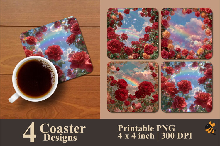 Blooming Roses Coaster Sublimation Design example image 1
