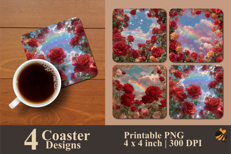 Blooming Roses Coaster Sublimation Design