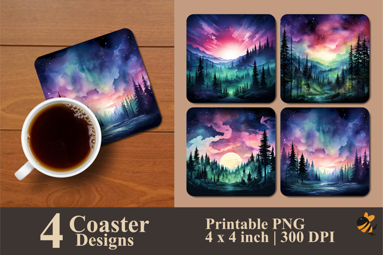 Glowing Pine Forest Coaster Sublimation Design