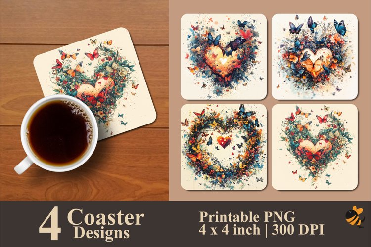 Flock of Butterflies Coaster Sublimation Designs example image 1