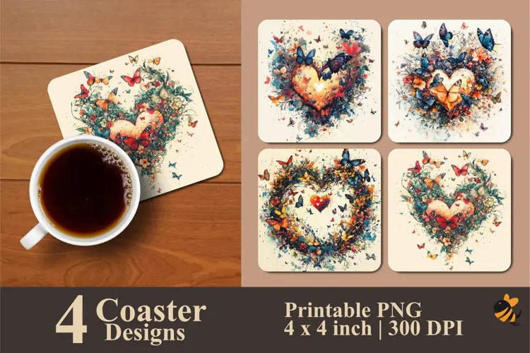 Flock of Butterflies Coaster Sublimation Designs