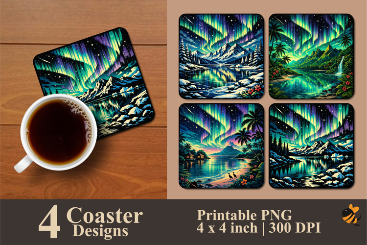 Landscape Aurora Coaster Sublimation Design