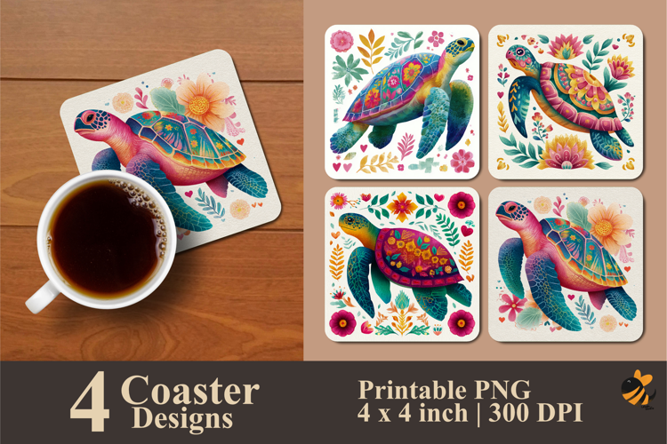 Turtle Pattern Coaster Sublimation Designs