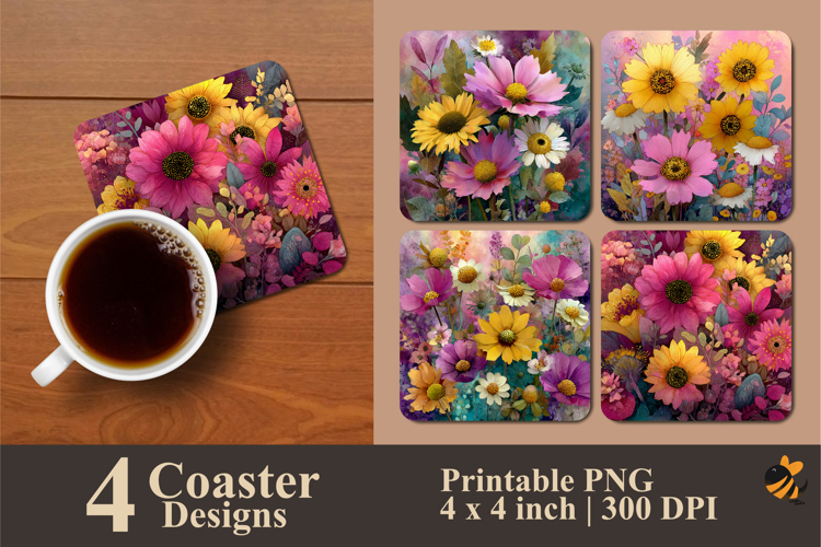 Floral Background Coaster Sublimation Design