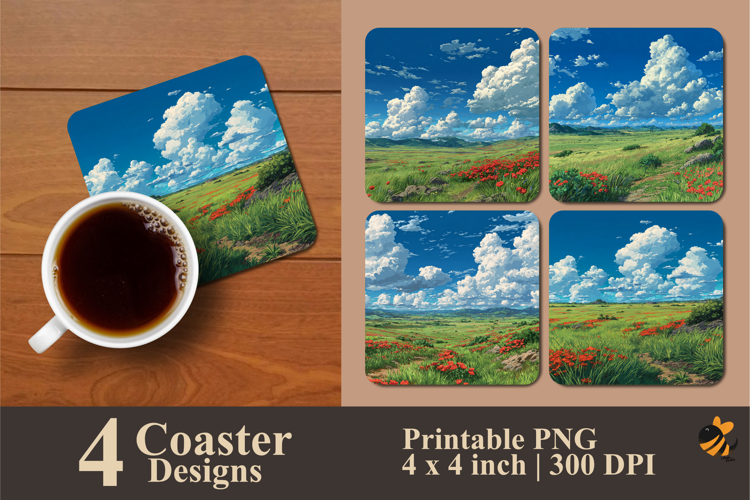 Green Field Coaster Sublimation Design
