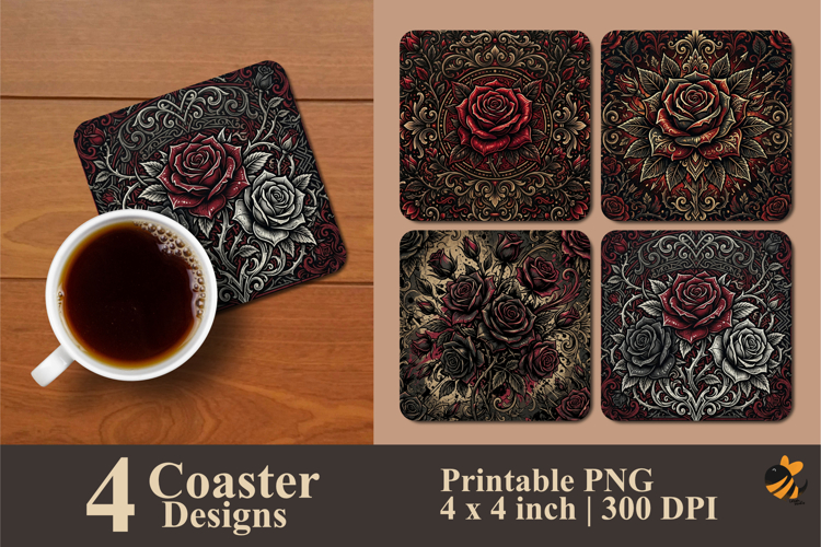 Burgundy Rose Art Coaster Sublimation Design