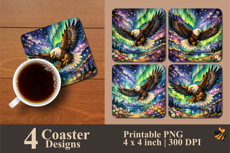 Watercolor Flying Eagle Coaster Sublimation Design