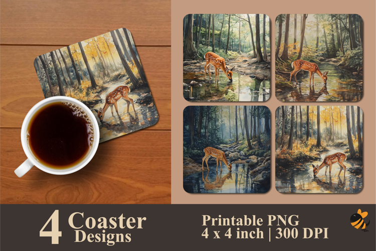 Wild Deer Coaster Sublimation Design