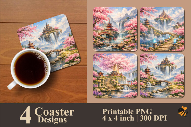 Sakura Flow Coaster Sublimation Design example image 1