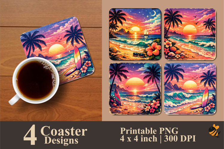 Summer Beach View Coaster Sublimation Design