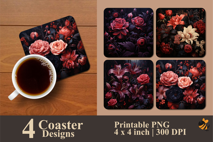 Dark Rose Coaster Sublimation Design