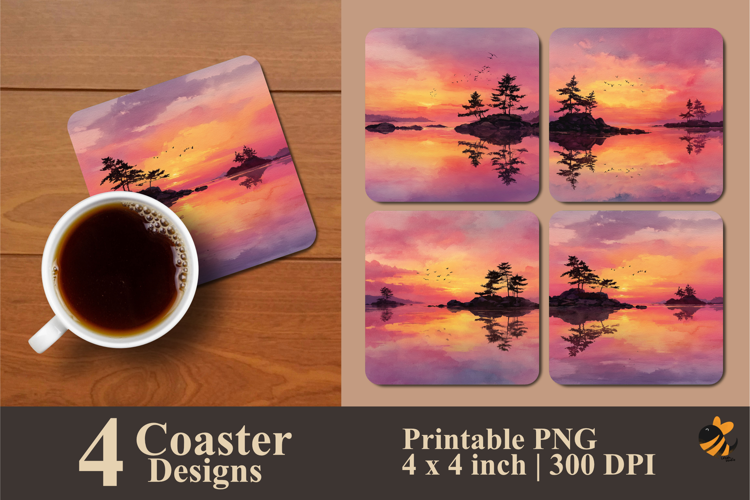 Sunset Lake Coaster Sublimation Design