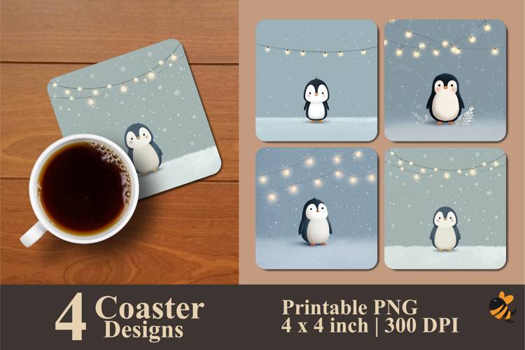 Penguin Star Coaster Sublimation Design