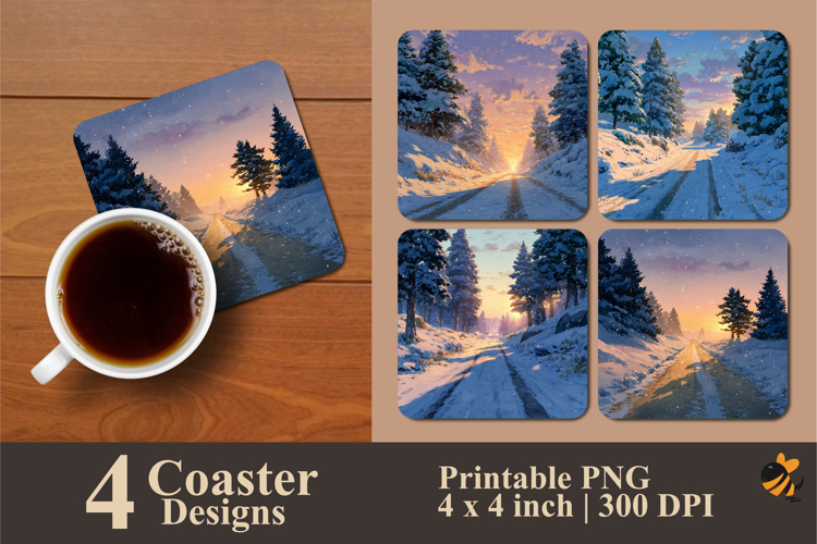 Winter Fairy Village Coaster Sublimation Design