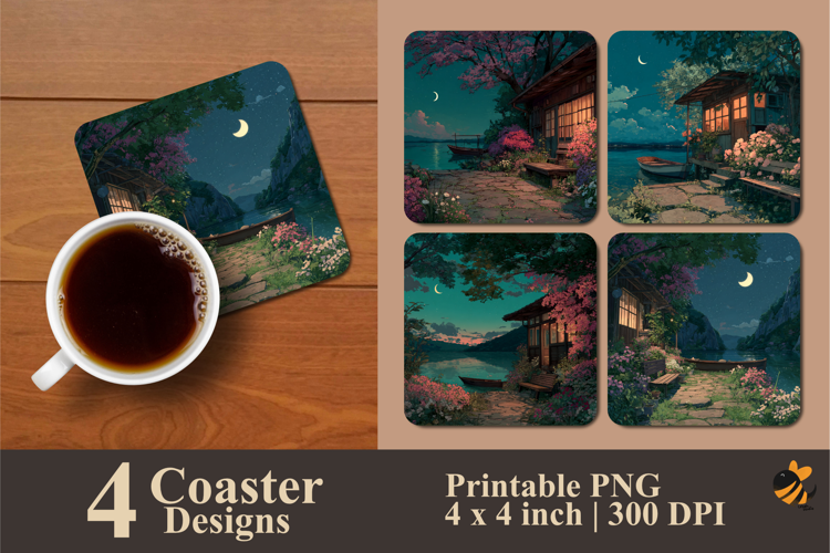 Night Time Coaster Sublimation Design