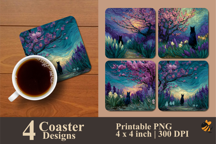 Flower Scene Coaster Sublimation Design