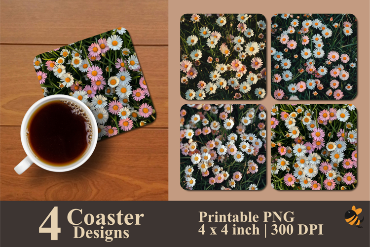 Pink Daises Coaster Sublimation Design