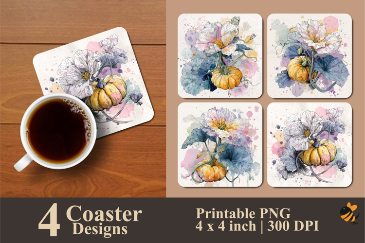 Pumpkin and Wildflowers Coaster Sublimation Design