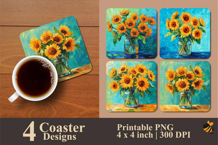 Sunflower Glass Coaster Sublimation Design