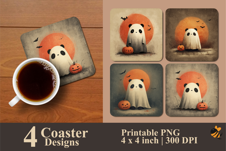 Panda Ghost Coaster Sublimation Design