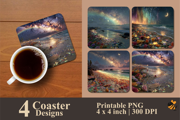 Colorful Beach Roses Coaster Sublimation Design