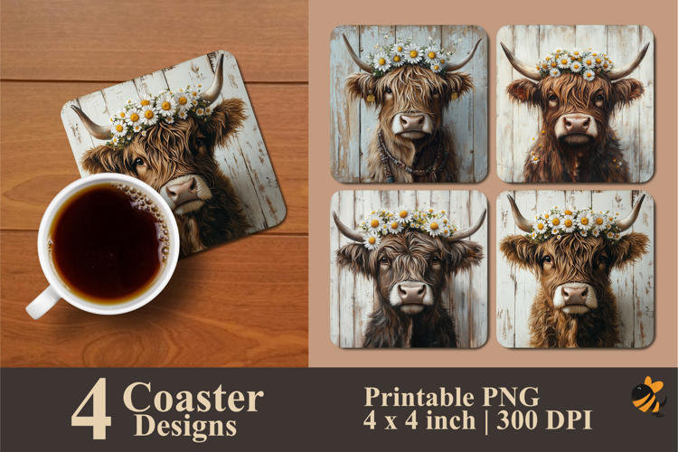 Daisy Cow Coaster Sublimation Design