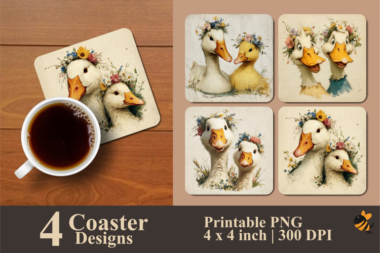 Two Pair of Ducks Coaster Sublimation Design