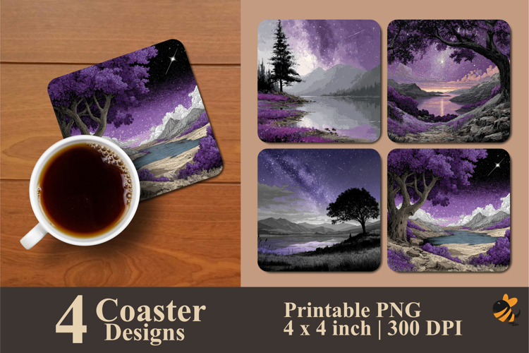 Mountain Lake Coaster Sublimation Design