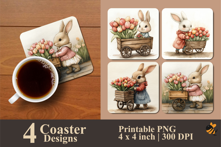 Flower Seller Bunny Coaster Sublimation Design