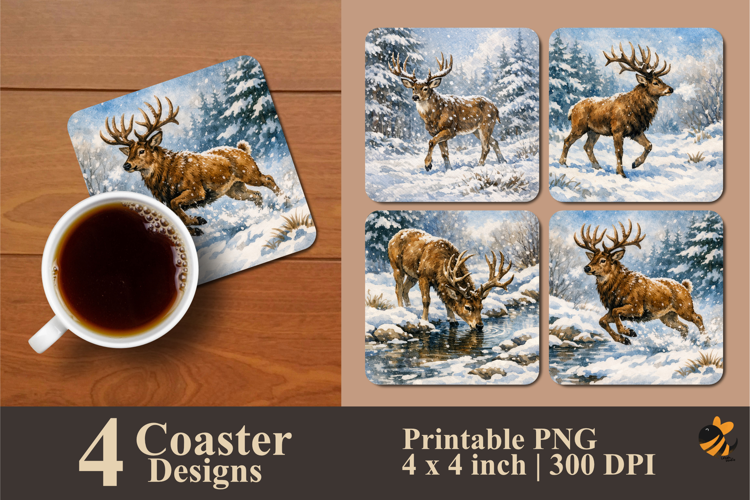 Winter Horned Deer Coaster Sublimation Design