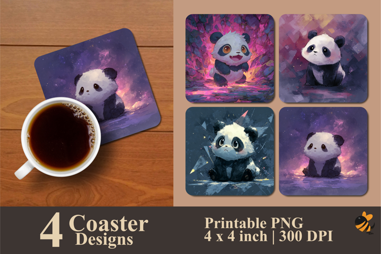 Abstract Panda Coaster Sublimation Design