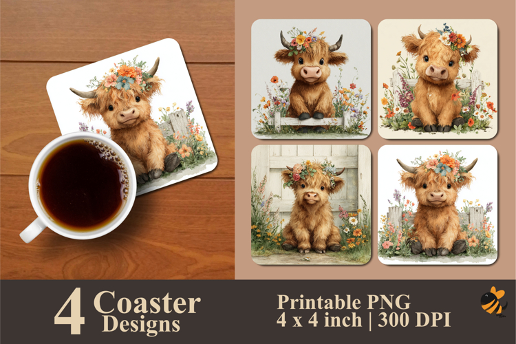 Woolly Cow Pasture Coaster Sublimation Design
