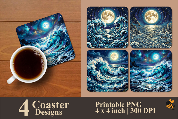 Fantasy Sea Wave Coaster Sublimation Designs example image 1