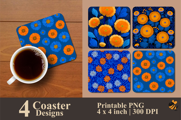 Blooming Yellow Flowers Coaster Sublimation Design