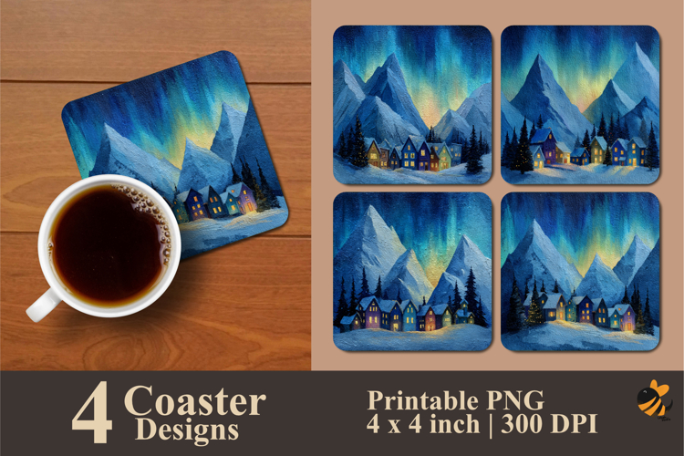 Blue Winter Glow Coaster Sublimation Design