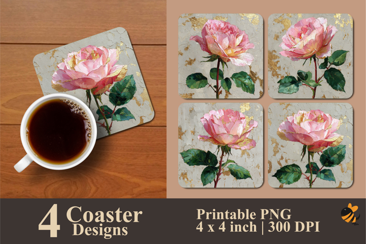 Golden Rose Charm Coaster Sublimation Design