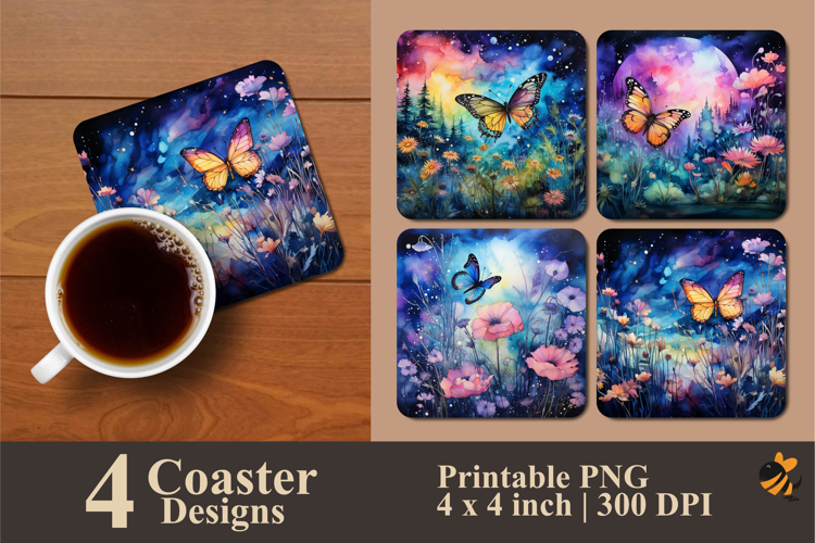Aurora Butterfly Coaster Sublimation Design