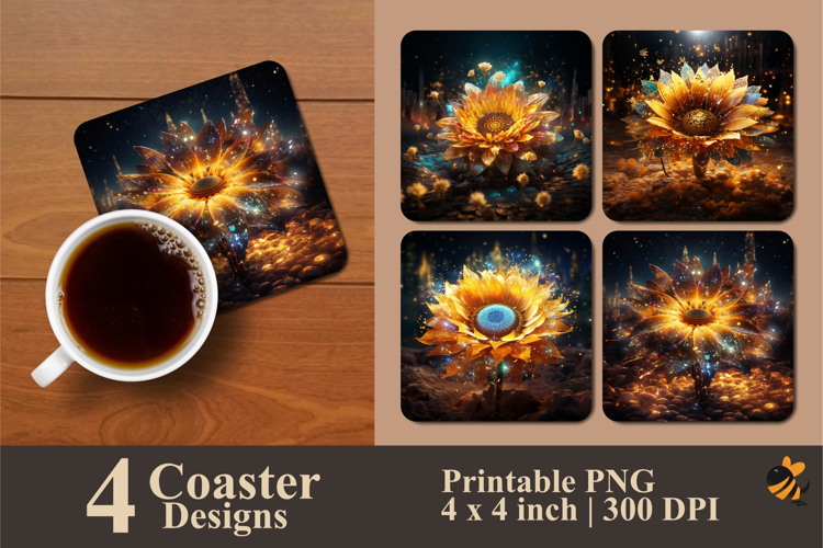 Sunflower Rain Coaster Sublimation Design