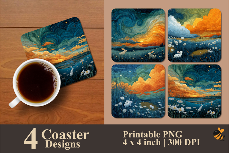 Starry Night Coaster Sublimation Design