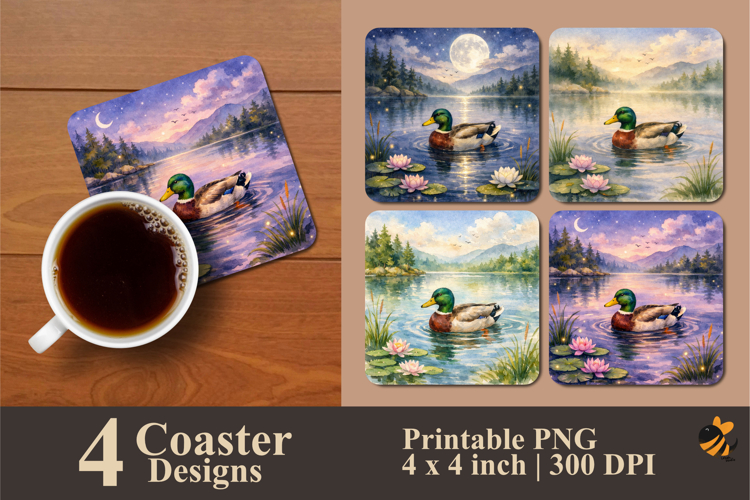 Swimming Duck Coaster Sublimation Design